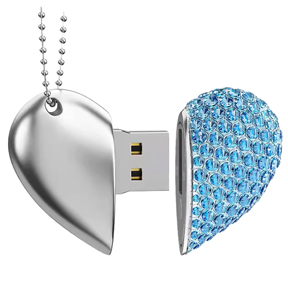 Hart Kristal USB Flash Drive 128GB Gratis Sleutel Ketting Memory Stick 64GB 100% Echte Capaciteit USB Flash Drive 32GB Relatiegeschenk