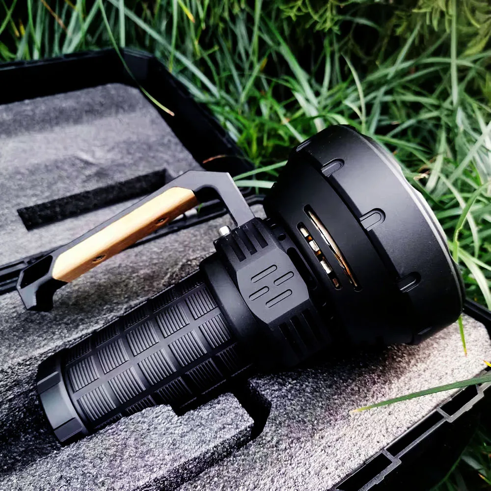 Bright Tactical Flashlight 5000000 Lumen Super Bright Searchlight Built in Cooling Fan 16pcs XHP50 LED Rechargeable Lantern