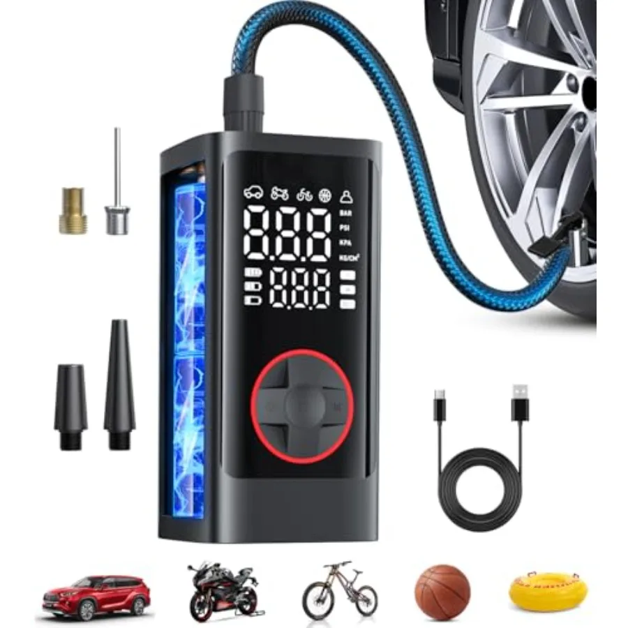 

Tire Inflator Portable Air Compressor, Cordless Air Pump with Pressure Gauge, Auto Shut Off, LED Light for Car Motorcycle Bicyc