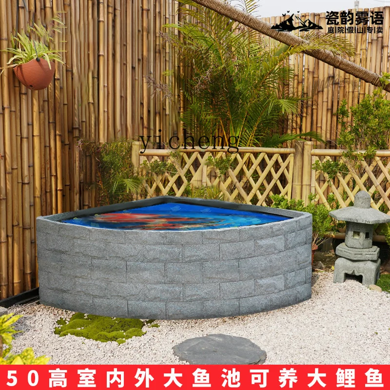 

TWR Rockery Water Fountain Balcony Top Floor Fan-Shaped Fish Tank Landscaping Ornament