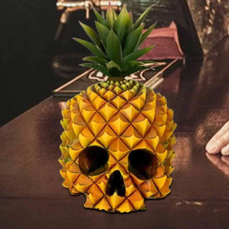 Статуэтка в виде головы ананаса, черепа из смолы, статуэтка, ремесла, украшение, голова скелета на Хэллоуин, скульптура, товары для домашнего декора