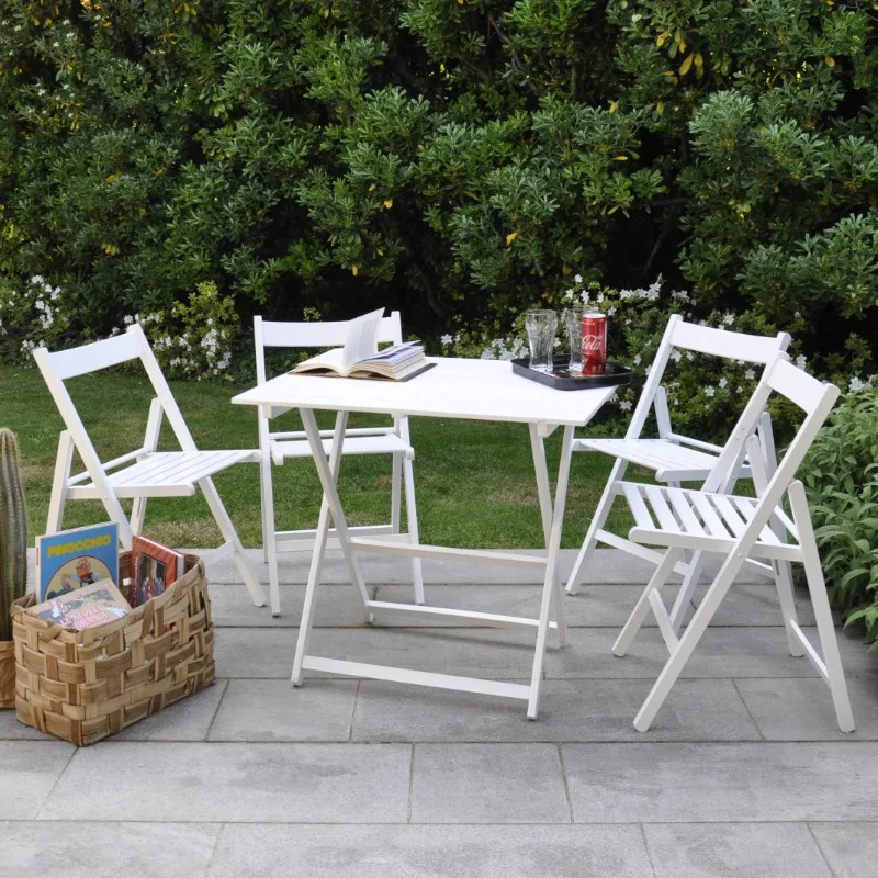 Top quality  folding chair in beech wood with curved shoulder white color for indoor and outdoor use