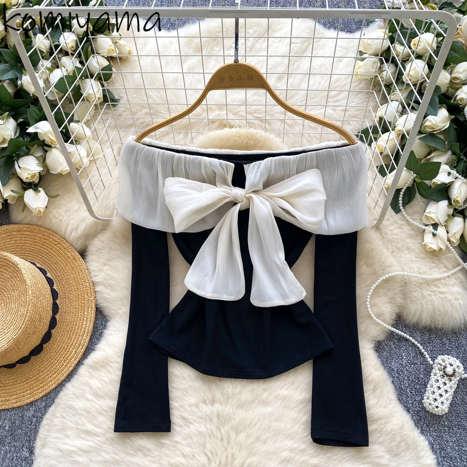 

Bow Lace-up Ropa Mujer Slash Neck Tops Long Sleeve Roupas Feminina Pure Desire Style Woman Clothes Spicy Girl Camisetas