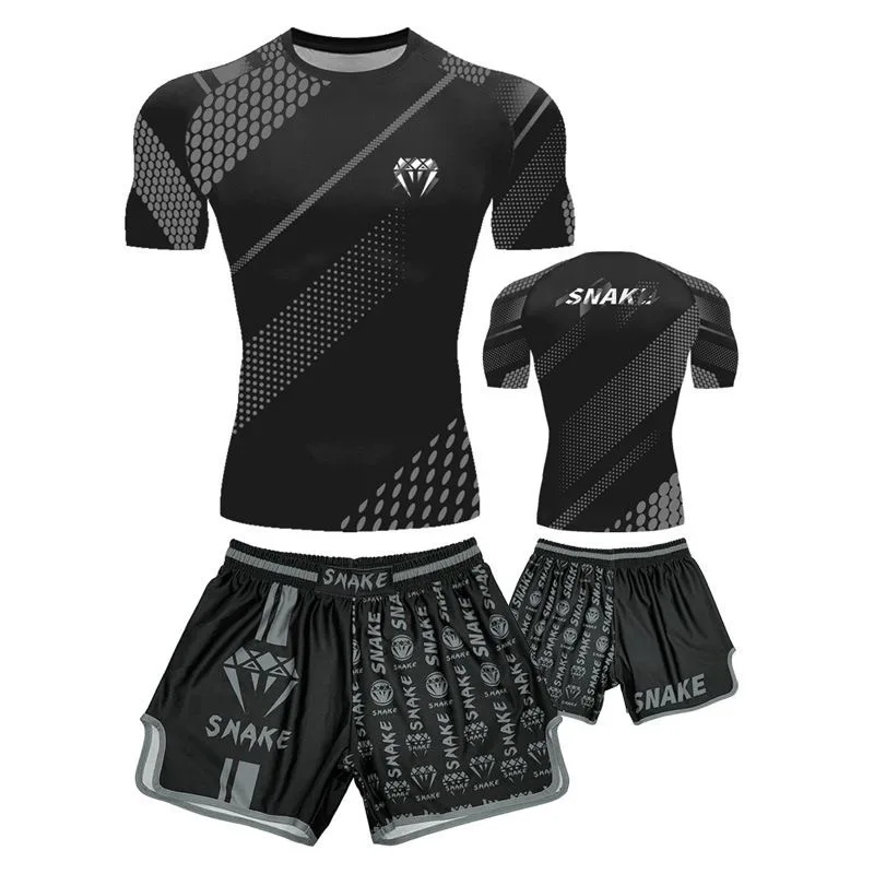 2024 New MMA Boxing Short Sleeve Children\'s Suit Sports Men\'s and Women\'s UFC Fighting Breathable Quick Drying Training Set