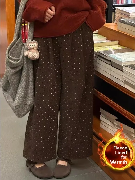 

plus Size Women's Vintage Polka Dot Corduroy Casual Pants High Waist Loose Slimming Nine-Tenths Wide Leg Pants Autumn Winter