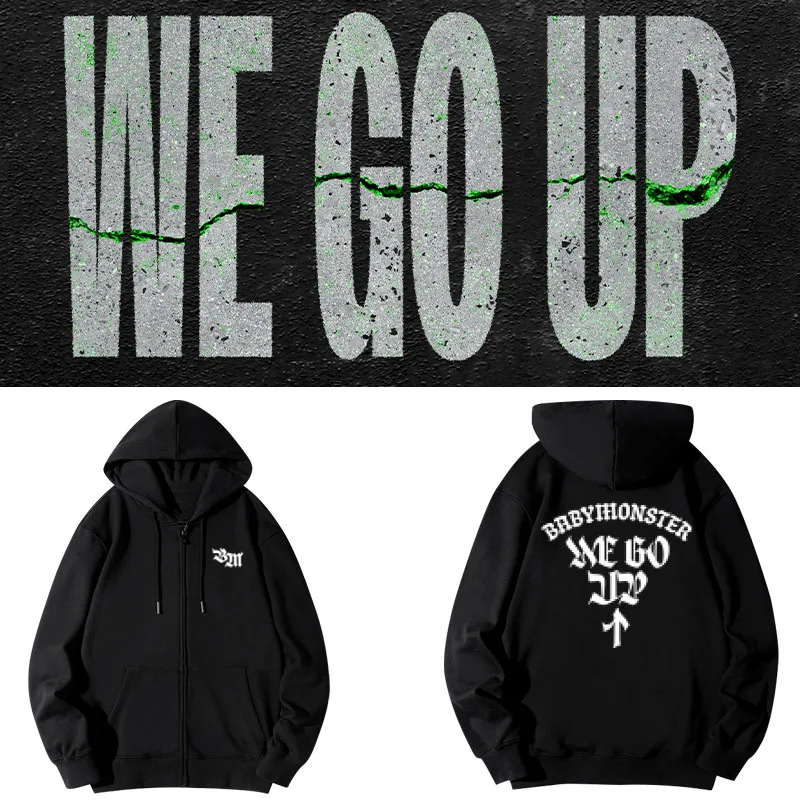 

WeGoUp весна осень Fce с капюшоном на молнии Jaet BABYMONSTER2025 Концертная толстовка из смеси хлопка и полиэстера Long Sve