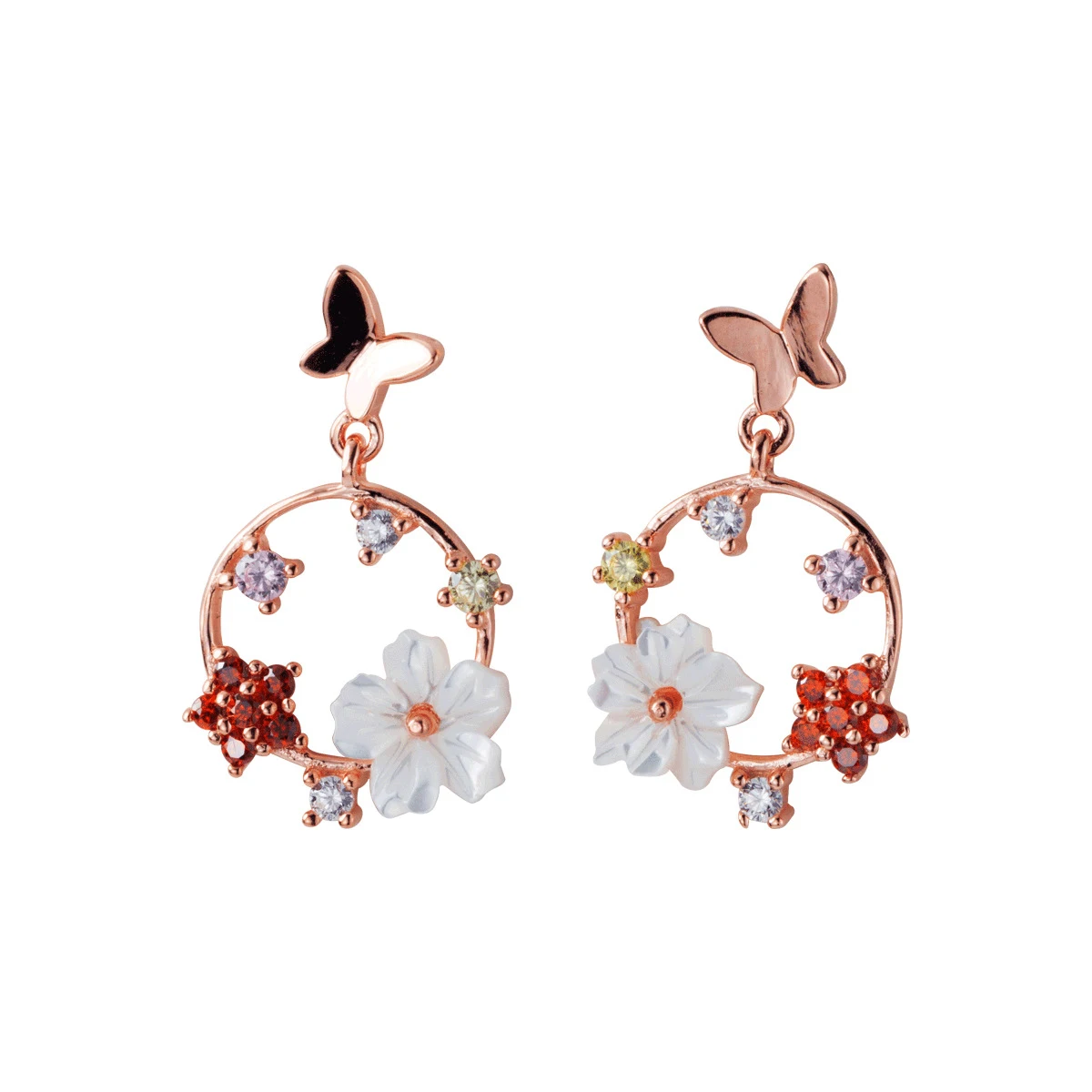 Modian Fashion Butterfly Round Enamel Flower Drop Earrings Charm 925 Sterling Silver Luxury Dangle Ear For Women Wedding Jewelry