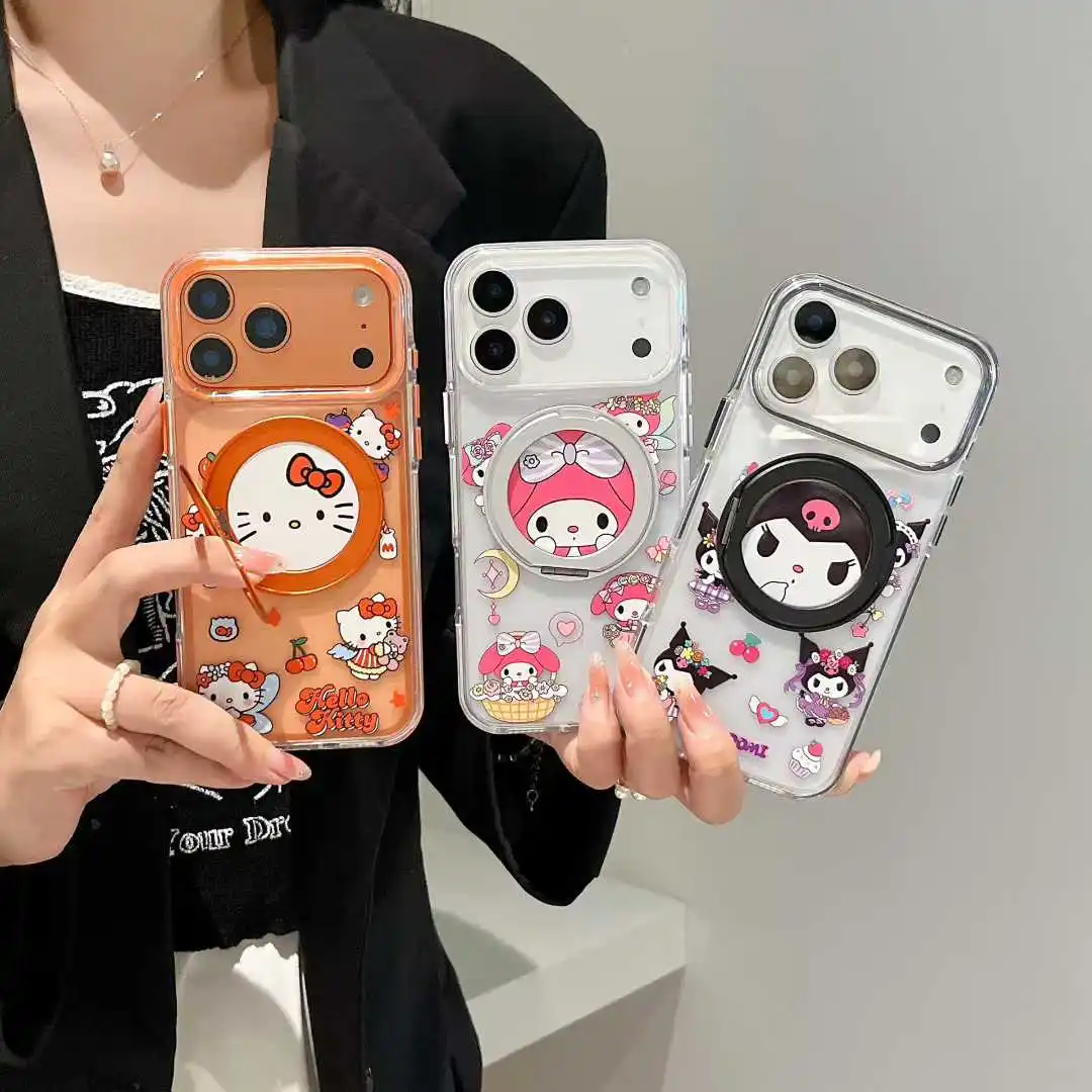 

Kuromi melody stand kawaii Magnetic Ring Holder Phone Case For iPhone 16 Pro Max 17 16 15 14 13 Pro Magnetic Bracket Hard Cover