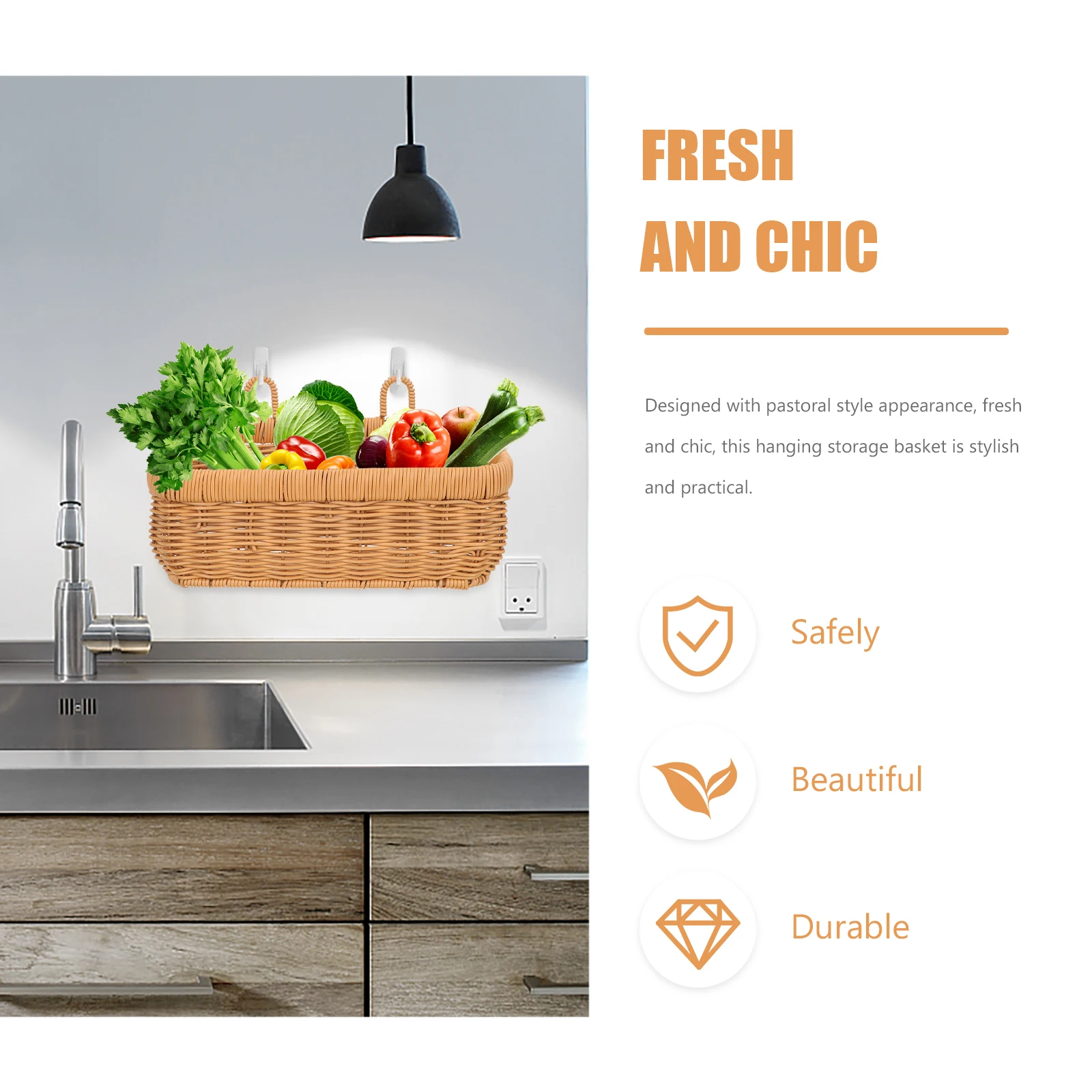 

Woven Hanging Imitation Rattan Wall Storage Basket For Kitchen Bathroom Garden Fruit Vegetable Organizer Home Sundries