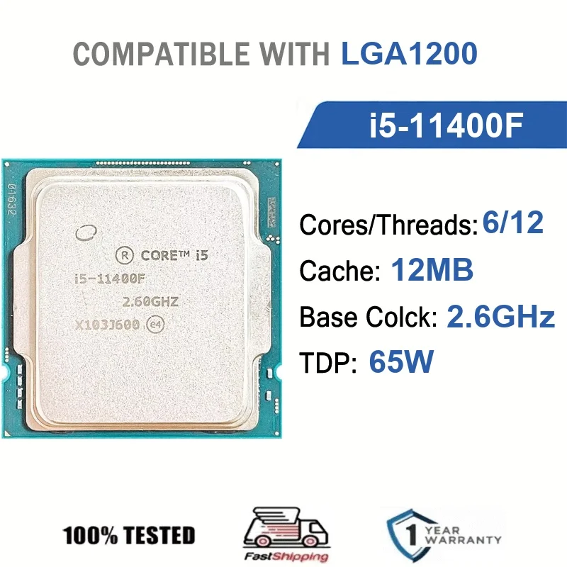 

Intel Core i5-11400F 6 Core 12 Thread 2.6GHz 65W 12MB Cache 14nm Rocket Lake-S DDR4-3200 MHz SRK3G LGA1200