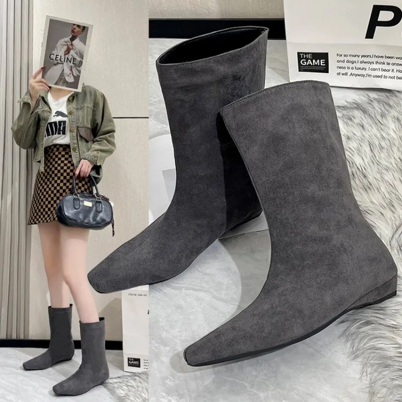 

Street Style Women Ankle Boots Fashion Elegant Zippers Shoes Autumn Winter Square Heel Laides Stretch Modern Short Booties