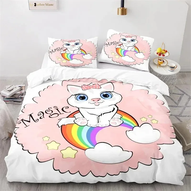 Kids Unicorn Duvet Cover Twin Cartoon Magical Animal Bedding Set Microfiber Cute Rainbow Cat Comforter Cover For Girls Teen Gift