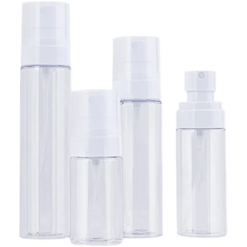 25Pcs Clear Plastic Bottle Flat Shoulder PET White Pump Clear Cover Portable Cosmetic 45ml 60ml 80ml 100ml  Mist Spray Bottles