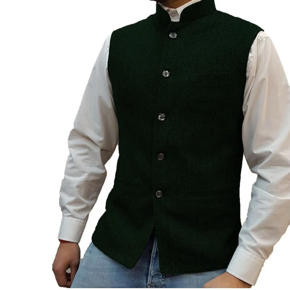 

Stand Collar Vests for Men Herringbone Mens Suits High Quality Single Breasted Vest Men's Jackets Waistcoat Men's Formal Dress