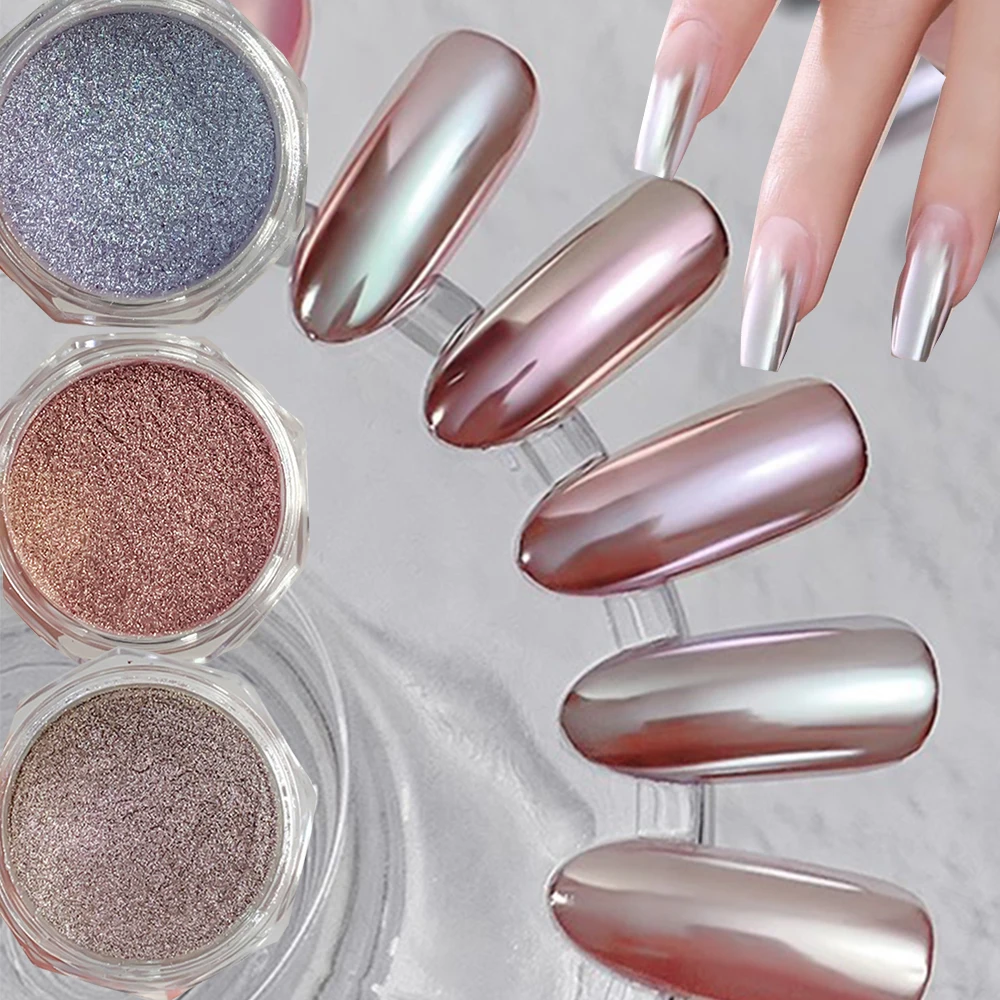 Polvo de uñas Aurora Pearl, efecto espejo de luz de luna, polvo de frotamiento, pigmento cromado, decoraciones de manicura con purpurina para arte de uñas, 6 piezas por juego