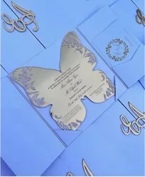 Elegant Butterfly Mirror Gold Acrylic Invitation Card Laser Cut Custom Wedding Invitations 10Pcs with Pocket Tri Fold Envelop