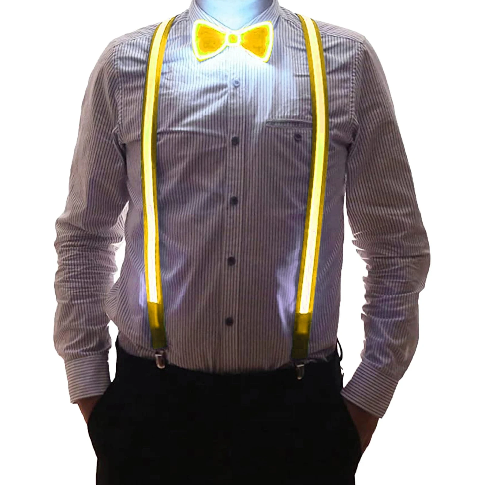 Luminous Men's Led Glow Suspenders Bow Tie Light Up Flashing Suspenders For Music Festival Party Club Accessory Supplies