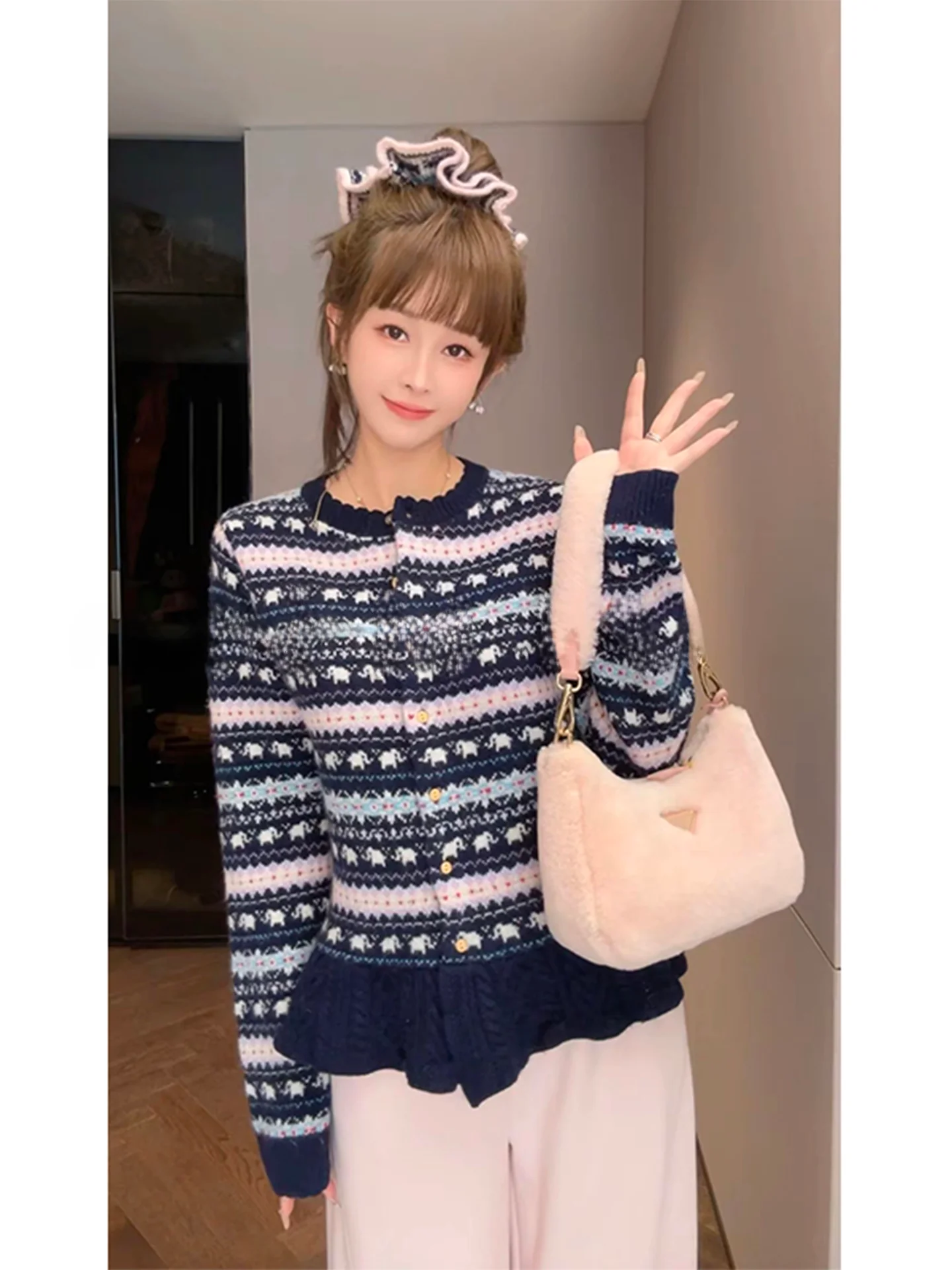 

Мягкий шерстяной вязаный кардиган с длинными рукавами для женщин, осенне-зимний свитер-жакет с узором Fair Isle, бренд Mimius