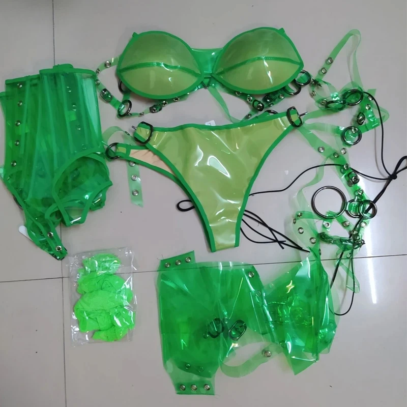 Future Technology-Costumes de boîte de nuit sexy pour femme, chemise de bikini verte structurels ente, chanteuse Ds, fête d'Halloween, vêtements de bar