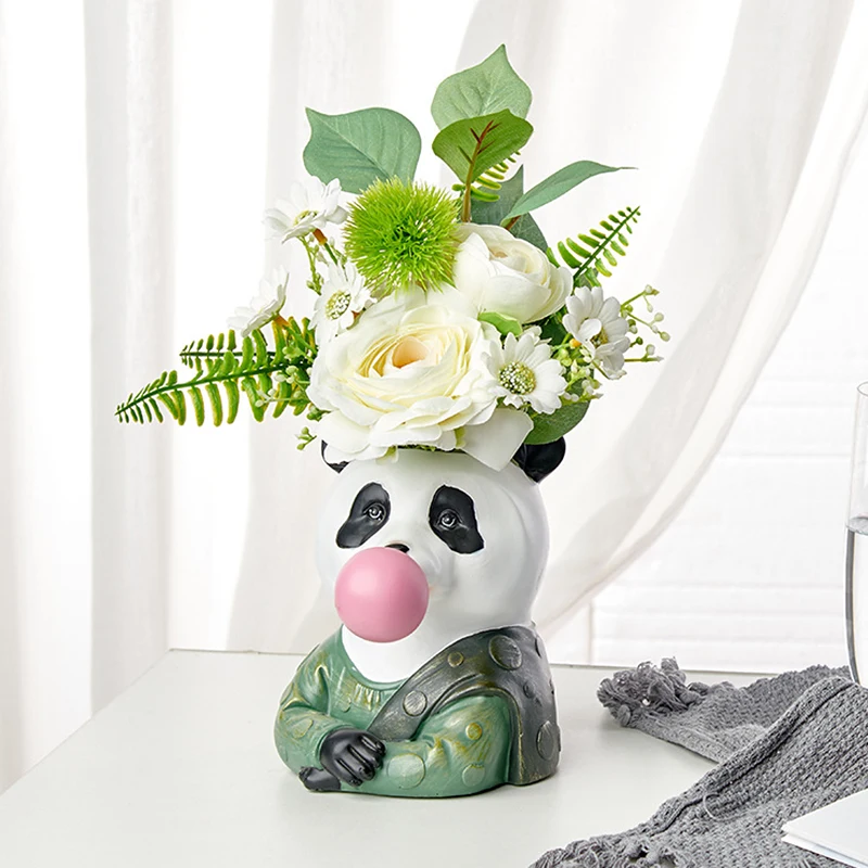 Vase For Flowers Resin Vases Home Decor Modern Living Room Decoration Table Desktop Panda Giraffe Zebra Flower Vase Ornaments