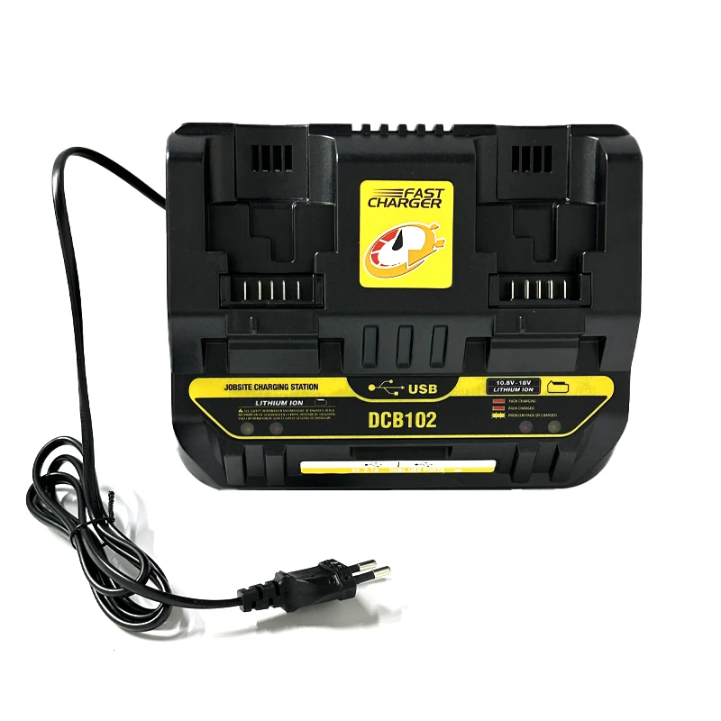 NEW DCB102 Charger Rapid 2 Slide Port 4A Charging Current USB 2A DCB200 DCB140 For Dewalt 10.8V 18V 20V 60V Lithium Battery