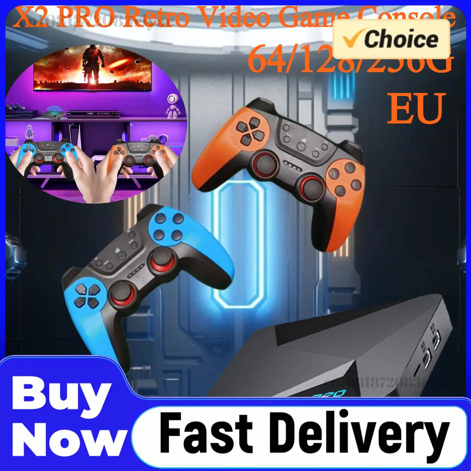 

X2 PRO Retro Video Game Console TV Box with 2 Gamepads 60+ Game Emulators 2.4G/5G BT 4.3 for DC/Arcade/MAME/ for Saturn Game Box