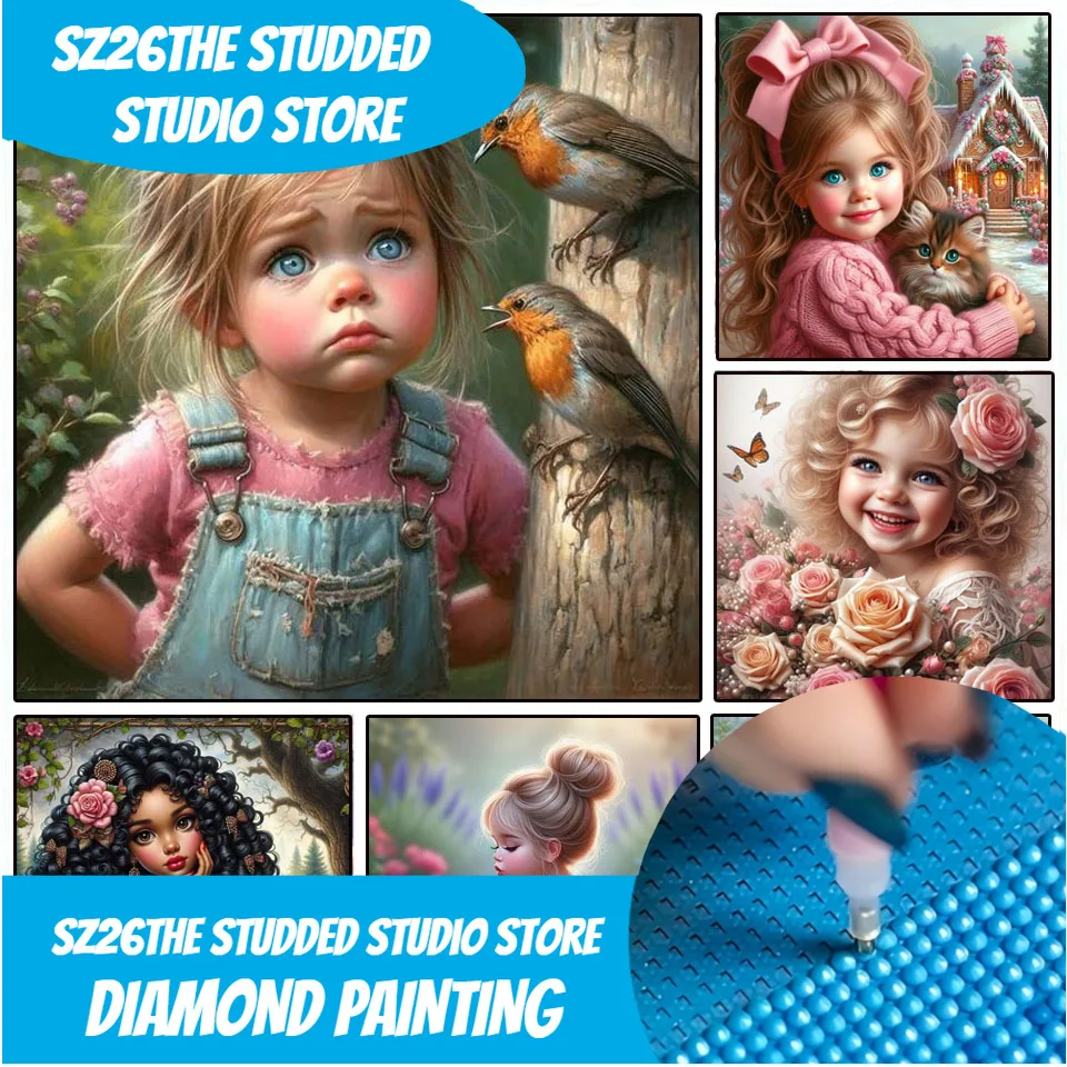 

Sz26Сшитая Алмазная мозаика для девочек, картина, полный круглый портрет, собака, птица, кошка, вышивка крестиком, картина, настенный декор, живопись
