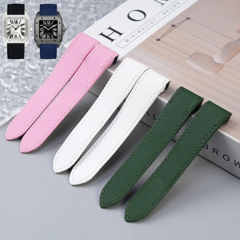 20 مللي متر 23 مللي متر مخصص FKM المطاط سوار ل كارتييه سانتوس حزام فلوروروبر حزام الساعات خزان سانتوس 100 حزام سفلي من الجلد