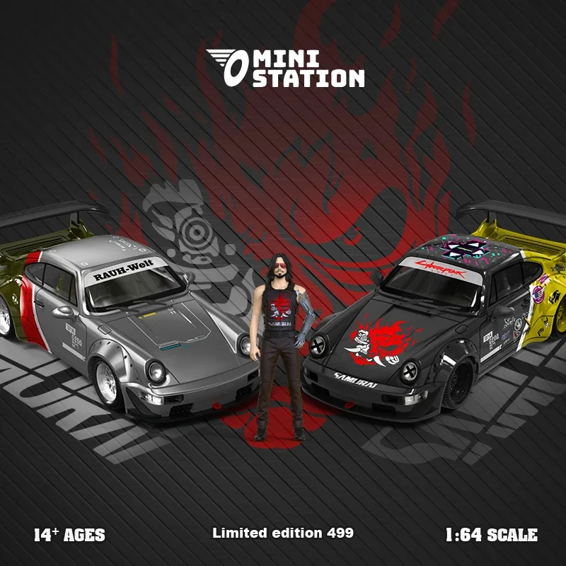 MiniStation 1:64 RWB 964 GTtail SAMURAI Diecast Diorama Car Model Collection Toys Time Micro