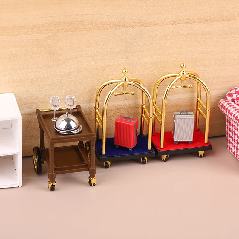 Carrinho De Compras Em Miniatura Com Roda, 1:12 Dollhouse, Hotel, Food Delivery, Carro, Carrinho De Bagagem, Modelo De Montagem, Decoração De Cozinha Brinquedos