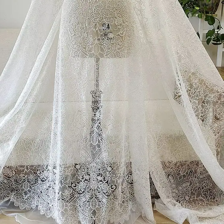 

1Yard Embroidery Flower Tulle Mesh Fabric Bride Wedding Gown Dress Sewing Accessories