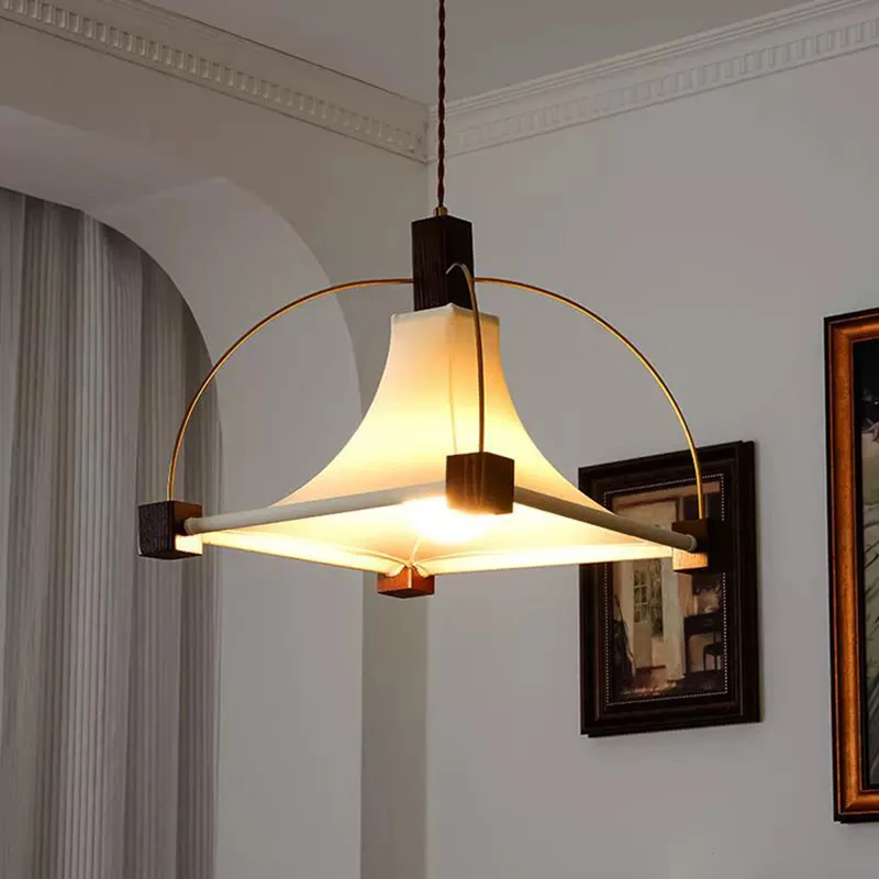 

Art Deco Pendant Lamp White Cloth Dark Wood Foyer Dining Room Bedroom Lighting Fixtures E27 Bulb New Style Dropshipping