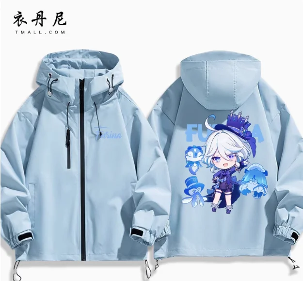 Anime Genshin Impact Focalors chaquetas con capucha al aire libre Cosplay Otoño Invierno estudiante hombres mujeres abrigo chaqueta Tops