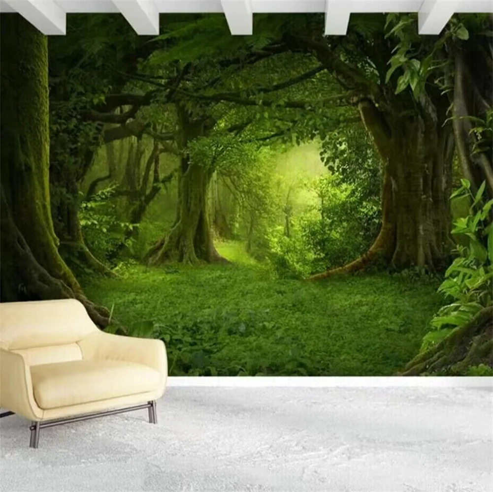 Customized mural 3D tree forest scenery TV background wall living room sofa pastoral grassland 3d wallpaper