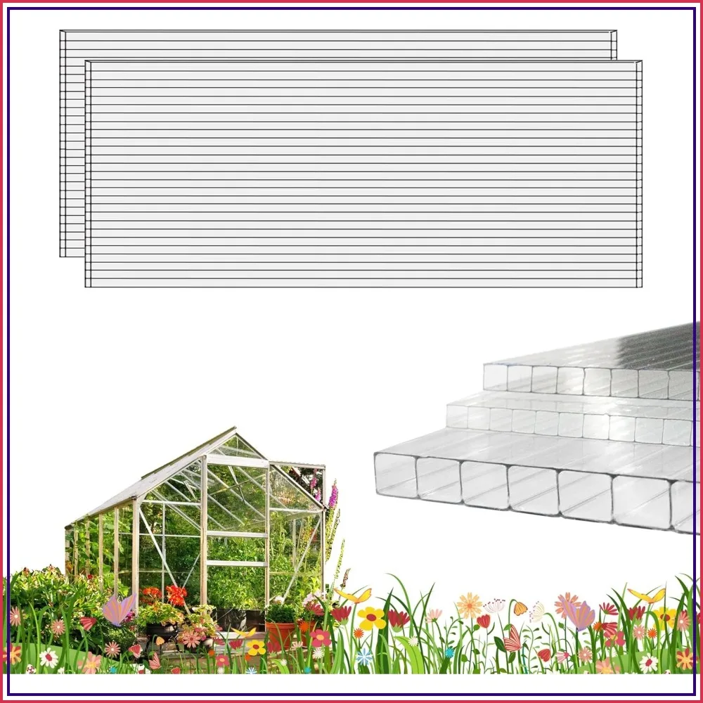

12 PCS 4'x2'x0.16'' Twin-Wall Polycarbonate Panels, Impact Resistant, UV Protected, Waterproof for Greenhouse