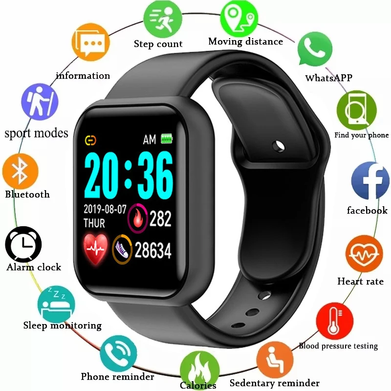 Novo relógio inteligente tela colorida contagem de passos multi modo esporte lembrete mensagem fotografia música controle remoto smartwatch y68 d20