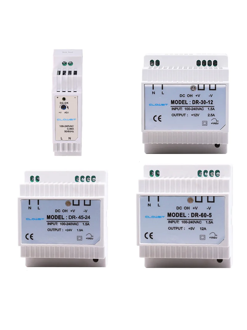 15W 30W 45W 60W Pojedyncze wyjście 5V 12V 15V 24V Przemysłowy przełącznik zasilania na szynę Din DR-15 DR-30 DR-45 DR-60 — zdjęcie 2