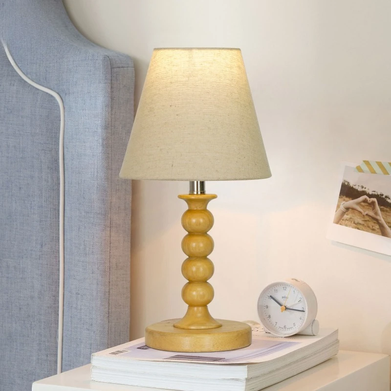 Middle Ancient Style Wooden Small Floor Lamps Minimalist Warm Peach Wood Color Table Desk Reading Lights Illumination Ornaments