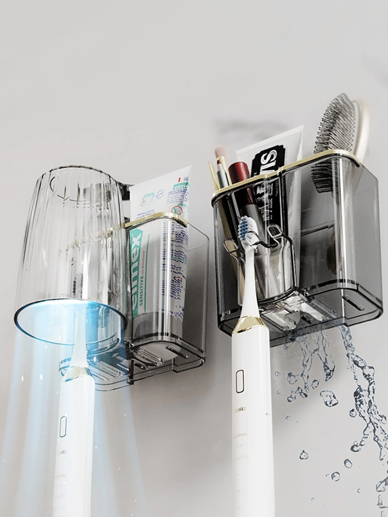 A electric toothbrush mouthwash cup storage rack without punching wall-mounted bathroom bathroom toothpaste brushing cup storage rack