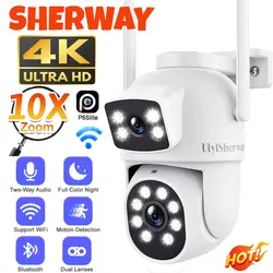 UiyiSherway 4K Dual Lens Wifi Camera Outdoor 10X Zoom Dual Screen PTZ Security Camera Auto Motion Detection Video Surveillance