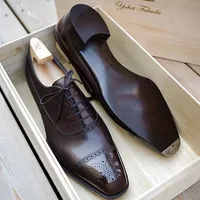 Oxfords Shoes for Men Brown Black Business Lace-up Pu Office  Brogue Dress Shoes Zapatos De Vestir Hombre Mens Shoes