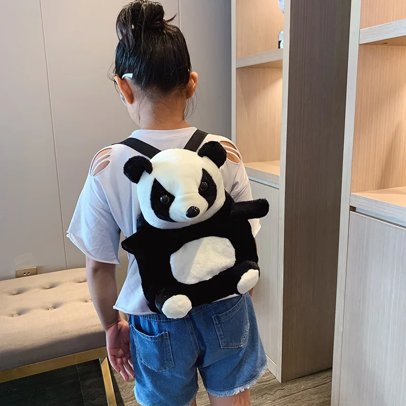 Fille dessin animé Panda Double épaule sac à dos enfants en peluche poupée sac d'école femmes sac maternelle sac d'école