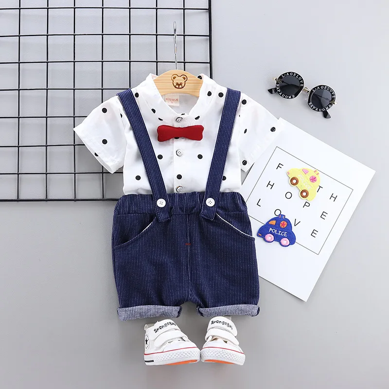 IENENS Toddler Casual Clothes Baby Clothing Sets Boy Summer Shirts + Overalls Shorts Suits Children Short Sleeves Outfits