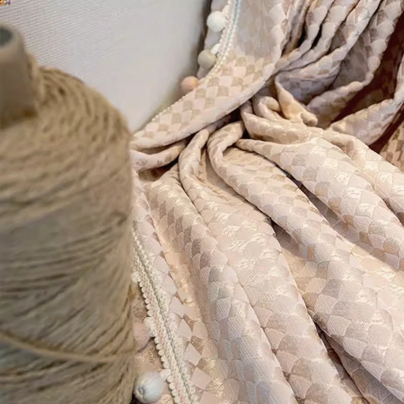 Gilded Shell Chenille Fish Scale Light Pink Jacquard Curtains for Living Room Bedroom French Window Balcony Finished Products