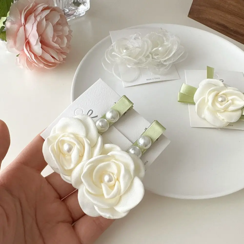 

Fashion Elegant Flower Bridal Hairpin Luxury Pearl Bride Hair Clips Camellia White Wedding Headwear Hair Accessories