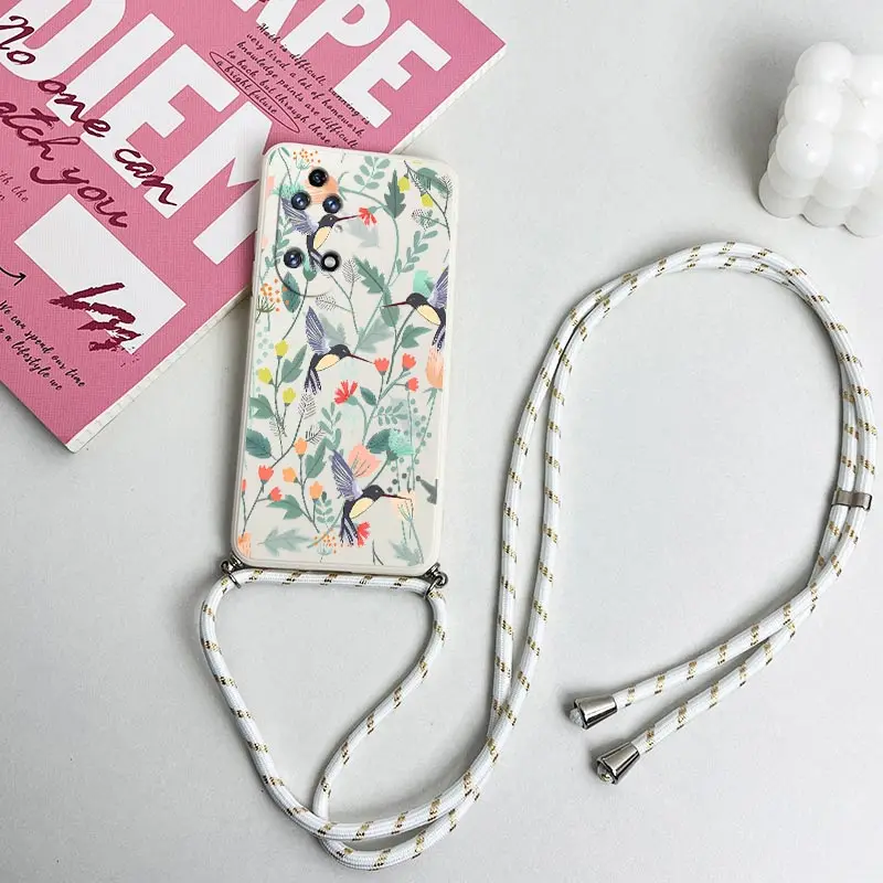 Free Bird Crossbody Lanyard Silicone Phone Case For Huawei P50 P40 P30 P40 Lite P20 Nova 10SE Mate 50 40 30 Pro Cover image 5