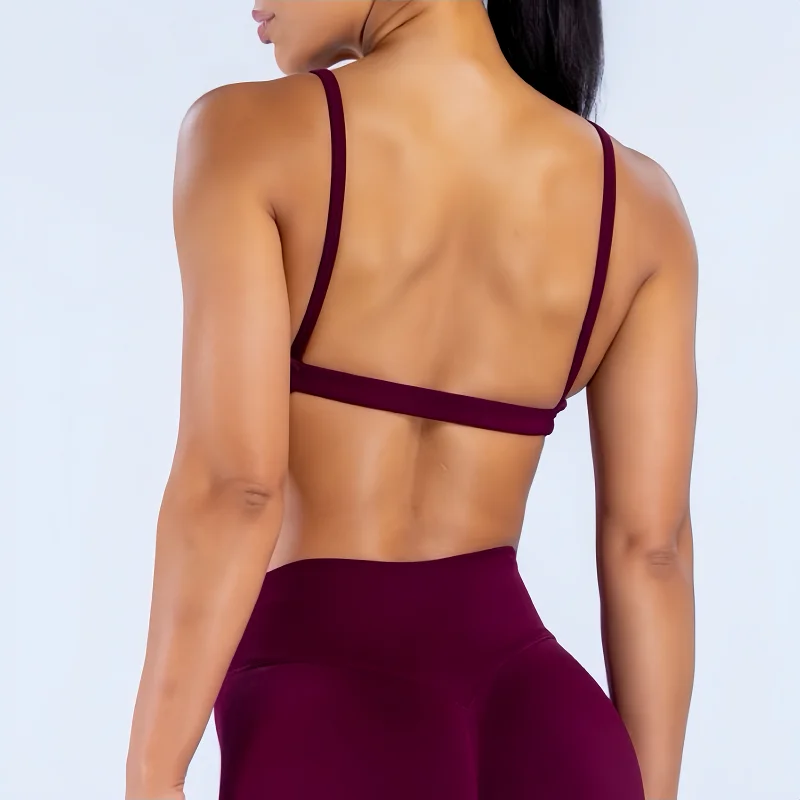 HISTELLO Impact Scoop Neck Bra Women Gym Top Seamless Backless Yoga Push-up Workout Underwear Running Sports Fitness Bra image 2