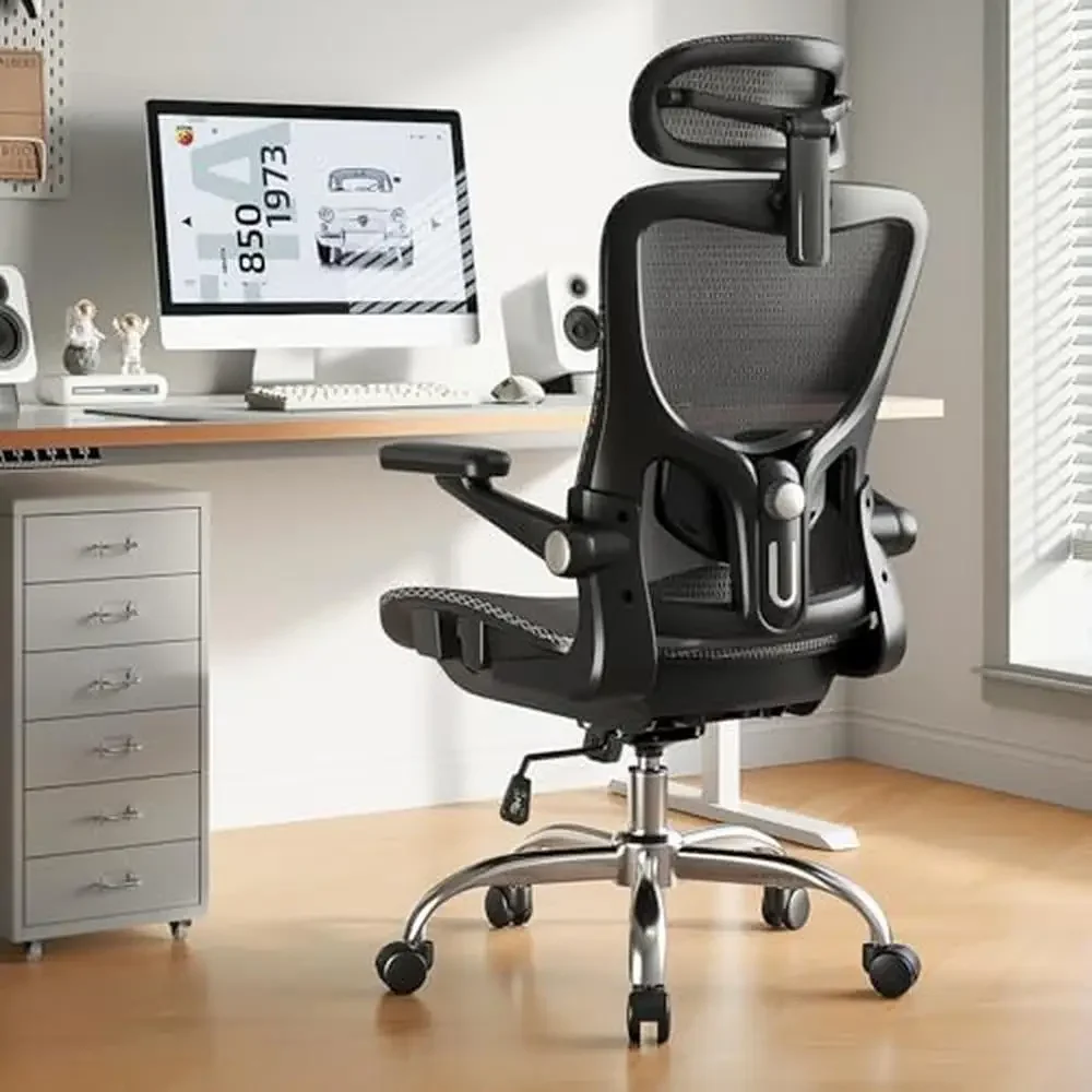 Ergonomic Mesh Office Chair with Rocking Function 3D Headrest Adjustable Lumbar Breathable Seat 3D Armrests Alloy Steel Frame