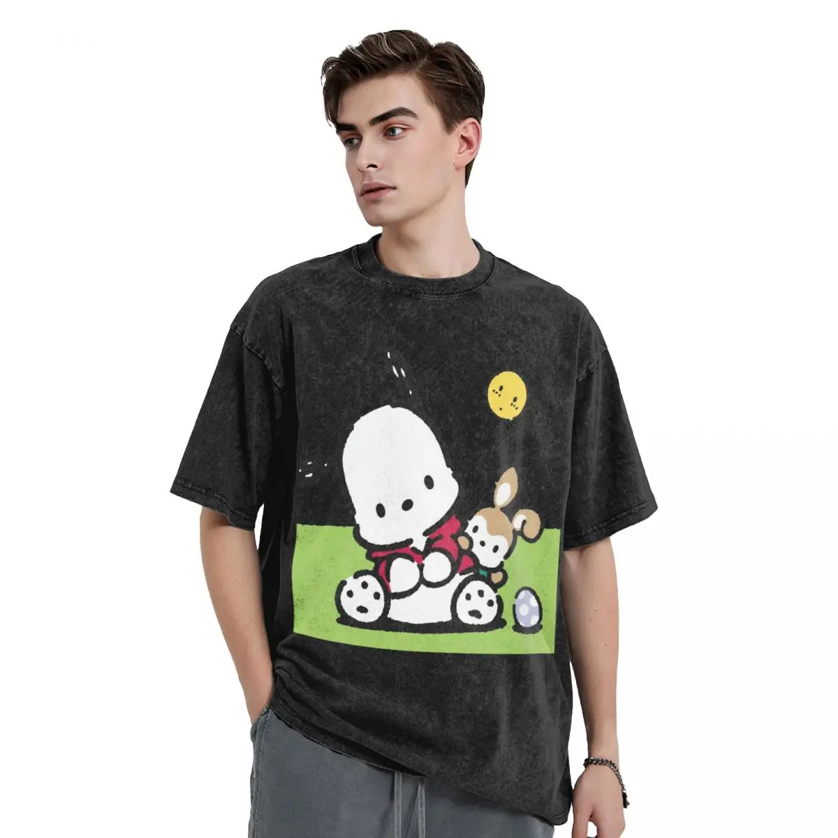 Disney Exclusive T Shirt for Men Pure Cotton Novelty T-Shirt O Neck Pochacco Tee Shirt Short Sleeve Clothes Printing