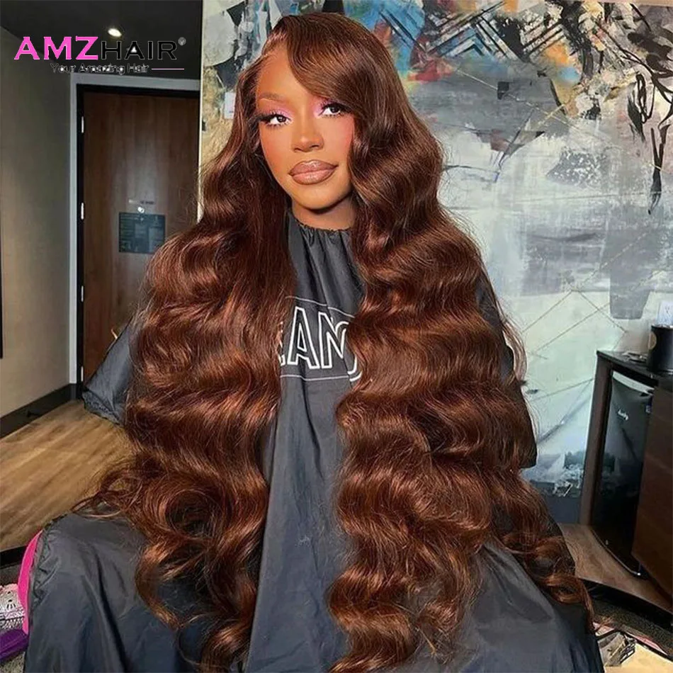 30 Inch 13x6  Chocolate Brown Lace Frontal Human Hair Wig 13x4 Body Wave Human Hair Wigs Transparent Lace For Women